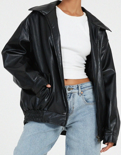 Veste Oversize En Similicuir Style Vintage-Gigié