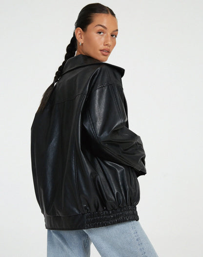 Veste Oversize En Similicuir Style Vintage-Gigié