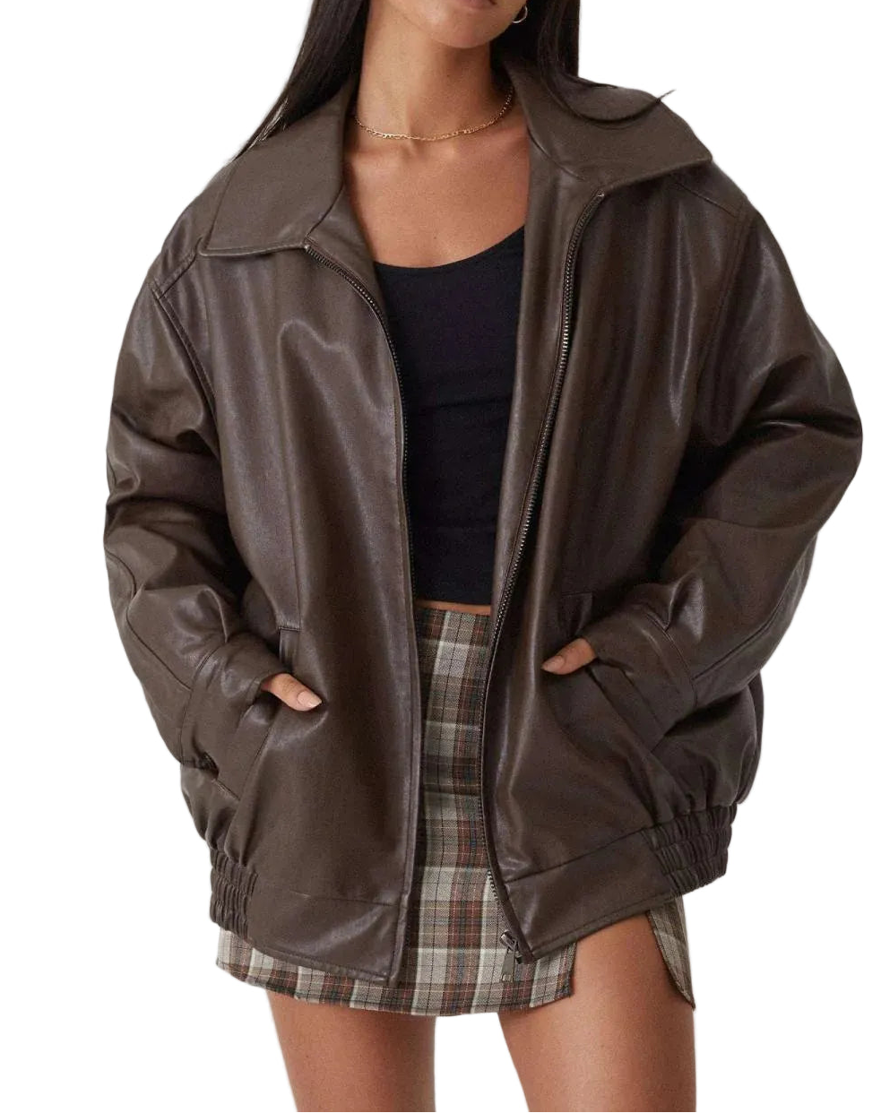 Veste Oversize En Similicuir Style Vintage-Gigié
