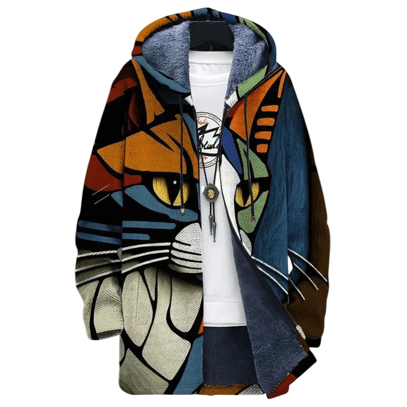 Veste homme à capuche avec fermeture zippée et motif graphique intégral-Jacket Male-Gigié