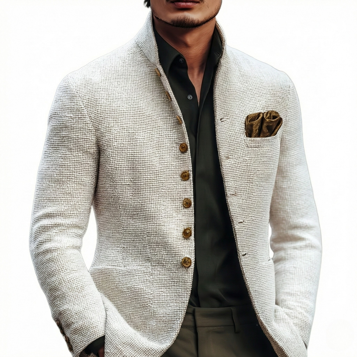 Veste homme à col mao texturé 1