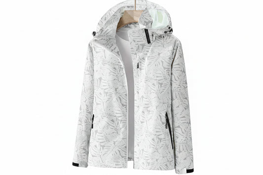 Veste Imperméable Femme Capuche Réglable Motif Feuilles-Gigié