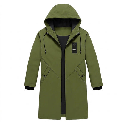 Veste longue à capuche pour homme avec cordon de serrage et fermeture éclair 1
