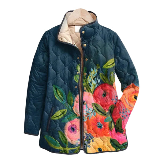 Veste Matelassée Femme Hiver Motif Fleuri Vintage-Gigié
