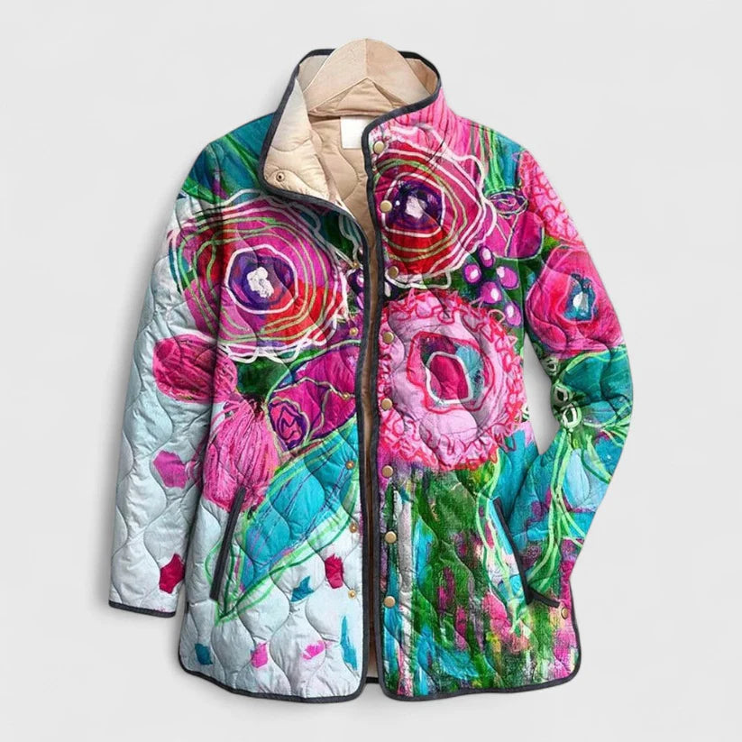 Veste Matelassée Femme Hiver Motif Fleuri Vintage-Gigié