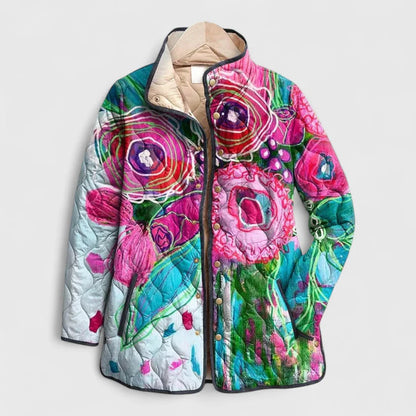 Veste Matelassée Femme Hiver Motif Fleuri Vintage-Gigié