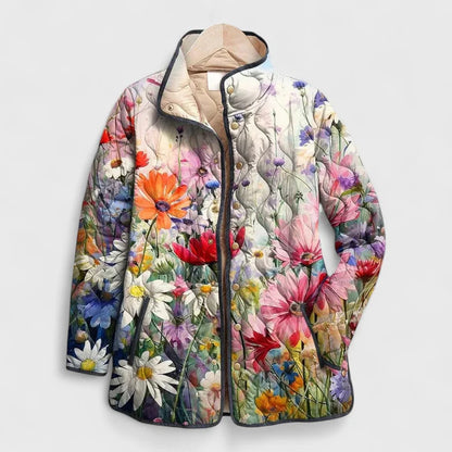 Veste Matelassée Femme Hiver Motif Fleuri Vintage-Gigié