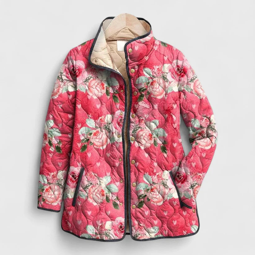 Veste Matelassée Femme Hiver Motif Fleuri Vintage-Gigié