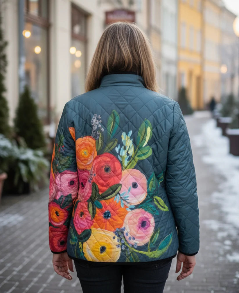 Veste Matelassée Femme Hiver Motif Fleuri Vintage-Gigié