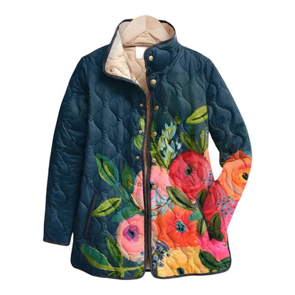 Veste Matelassée Femme Hiver Motif Fleuri Vintage-Gigié