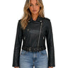 Veste de motard pour femme avec fermeture éclair asymétrique et ceinture 1