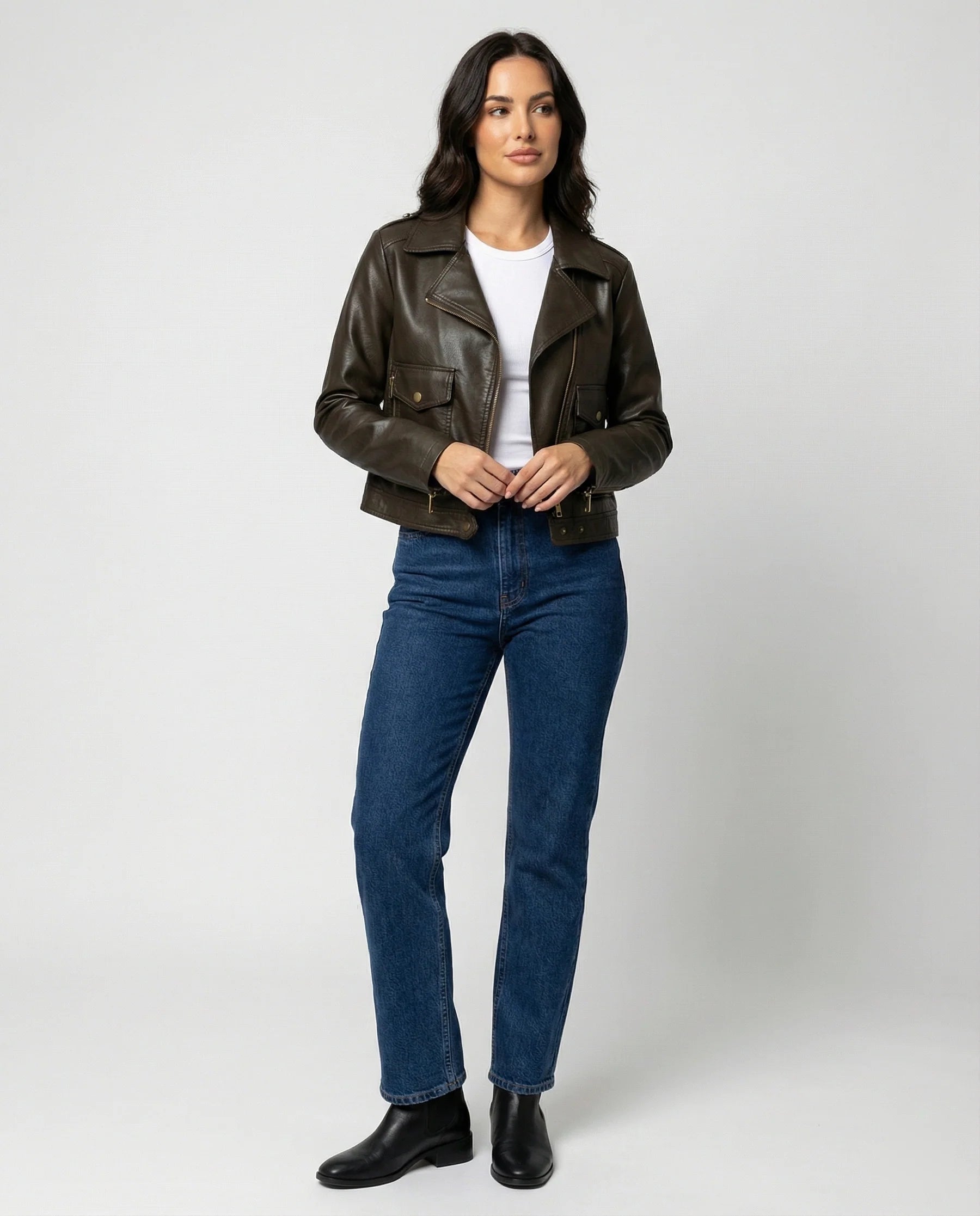 Veste Motard Femme avec Fermeture Zippée Asymétrique et Col à Revers-Jacket Female-Gigié