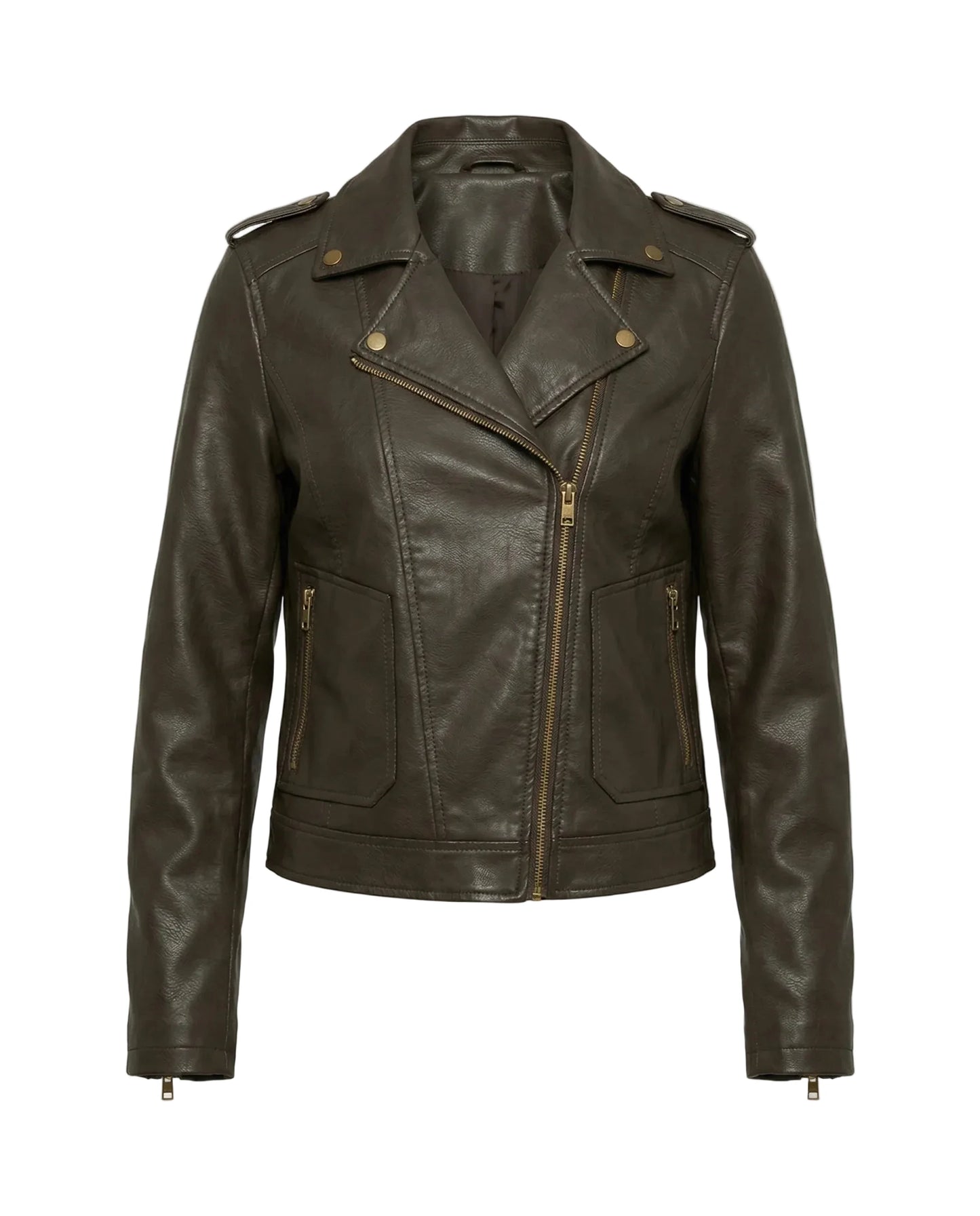 Veste Motard Femme avec Fermeture Zippée Asymétrique et Col à Revers-Jacket Female-Gigié