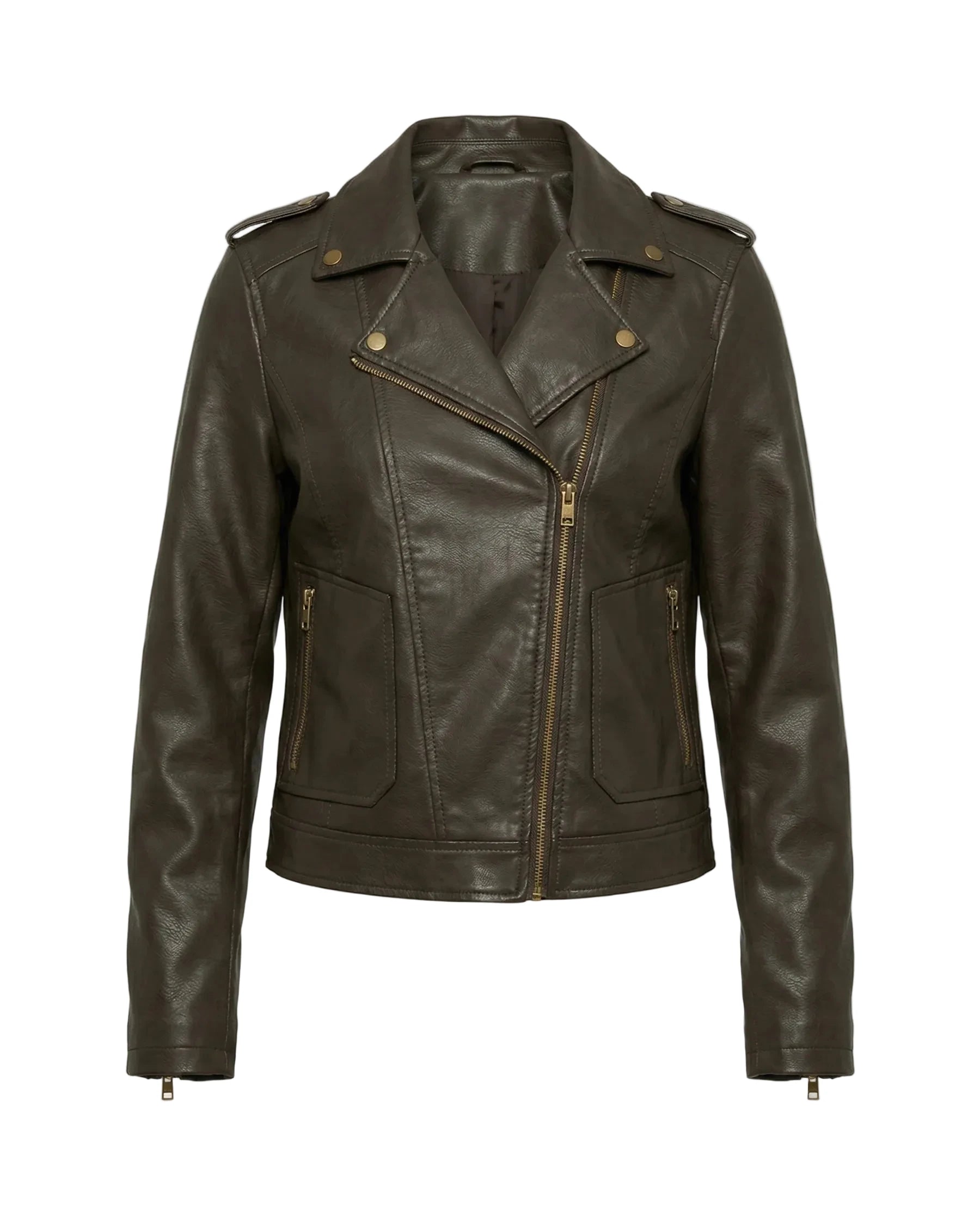 Veste Motard Femme avec Fermeture Zippée Asymétrique et Col à Revers-Jacket Female-Gigié
