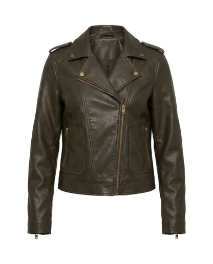 Veste Motard Femme avec Fermeture Zippée Asymétrique et Col à Revers-Jacket Female-Gigié