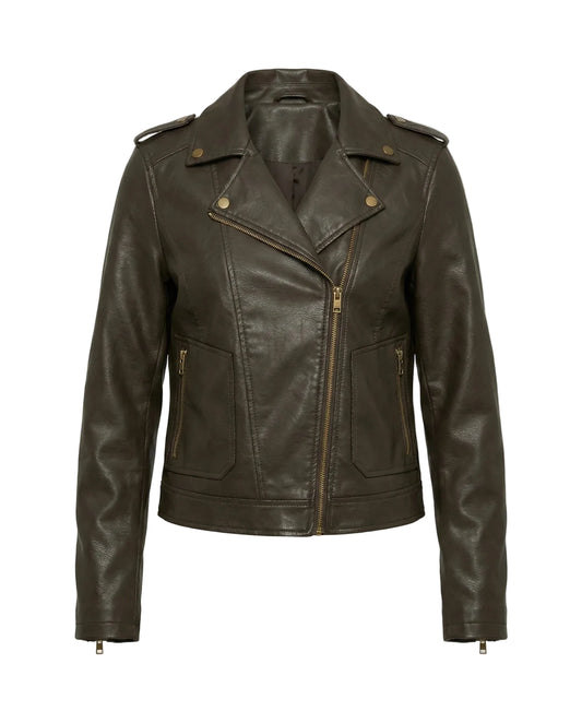 Veste Motard Femme avec Fermeture Zippée Asymétrique et Col à Revers-Jacket Female-Gigié