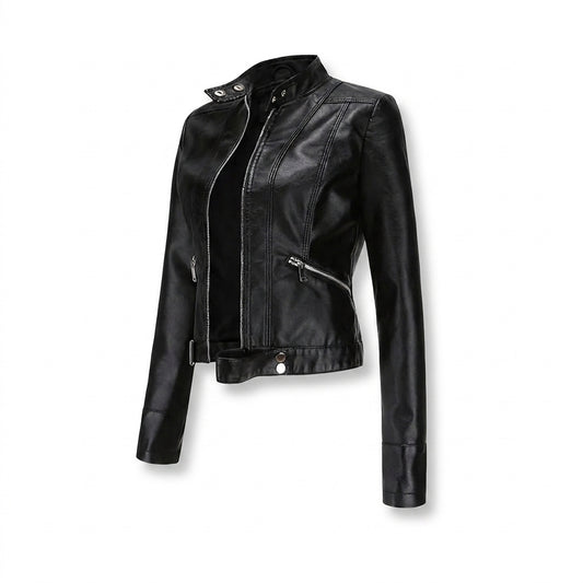 Veste motard pour femme avec col montant et fermetures éclair 1