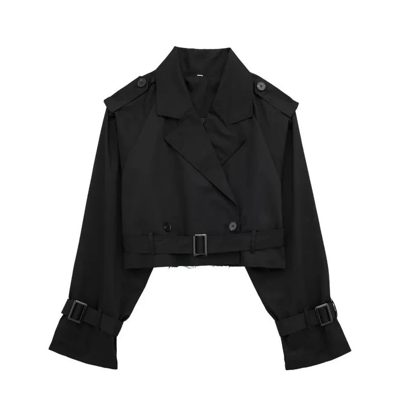 Veste trench courte femme avec double boutonnage-Womens Coat-Gigié