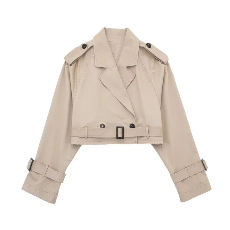 Veste trench courte femme avec double boutonnage-Womens Coat-Gigié