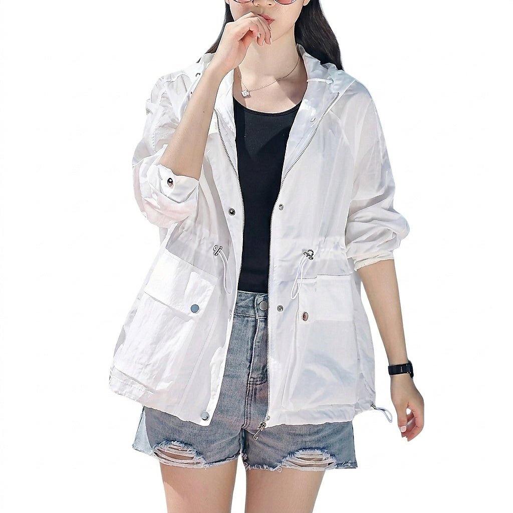 Veste zippée à capuche transparente pour femme 1