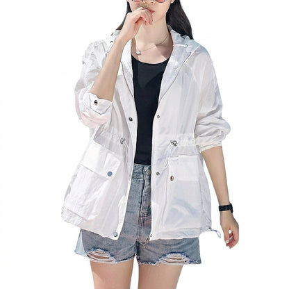 Veste zippée à capuche transparente pour femme 1
